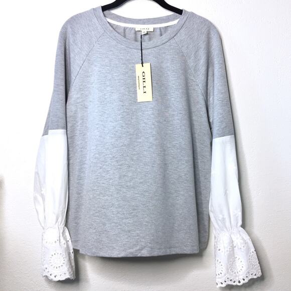 Gilli Layered Look Eyelet Cuff Poet Sleeve Top Size Medium - Picture 1 of 7